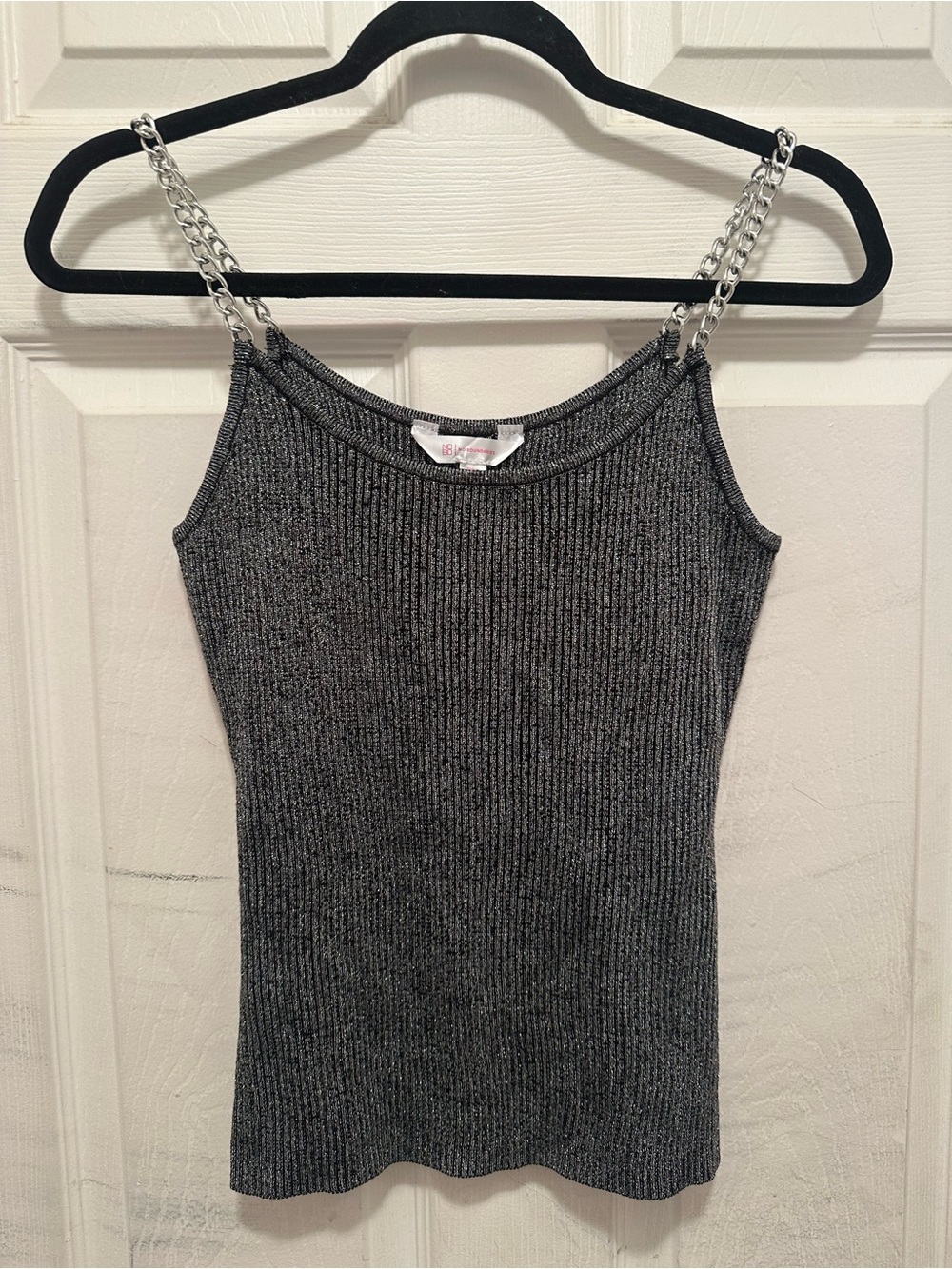 Chain Strap Ribbed Tank Top - Gray
